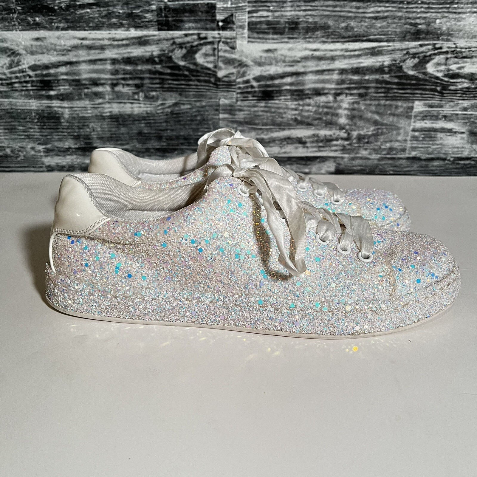 W1412 Women Fashion Sequin Sparkle Lace Up Tennis Sneakers