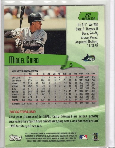2000 Stadium Club Chrome #131 Miguel Cairo Refractors - Picture 2 of 2