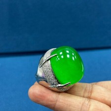 Real Natural Inlay Ice Green Burmese Jade Jadeite pigeon egg Amulet Rings