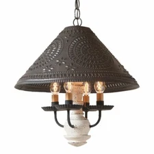 Homespun Shade Light Chandelier in Vintage White - 4 Arm