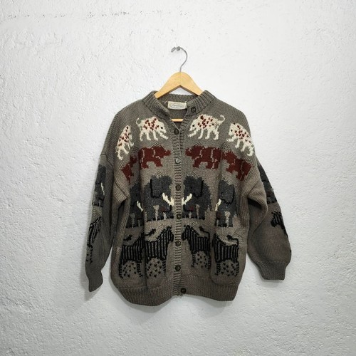 Suéter Cárdigan Vintage Temático Animal - Diseño Safari Vida Silvestre