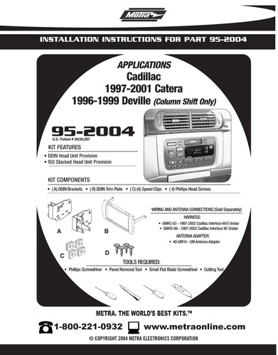 Kit de tablero de instalación de radio Din doble estéreo para automóvil Metra 95-2004 para Cadillac "Seleccionar" - Imagen 4 de 4