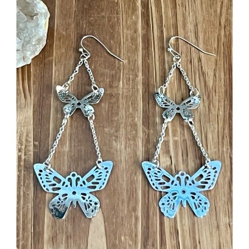 Silber Schmetterling leichte filigrane Chandelier Tropfen Kette Ohrringe ~ Neu - Bild 15 von 16