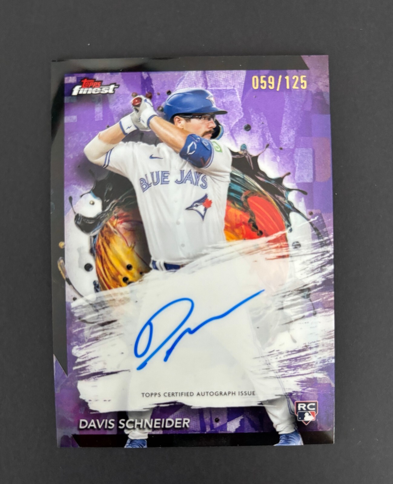 2024 Topps Finest Davis Schneider Purple Refractor Rookie Auto /125 Blue Jays RC