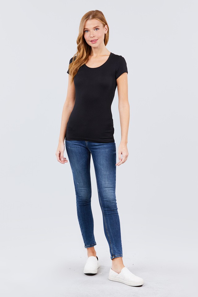 LARAHTIO Women's Basic Short-Sleeve T-Shirt - Lightweight Round Neck Tee, Moisture Wicking, Black X-Large - View #2