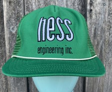 Vintage Hess Engineering Inc Green Mesh Trucker Snap Back Hat Union Made In USA