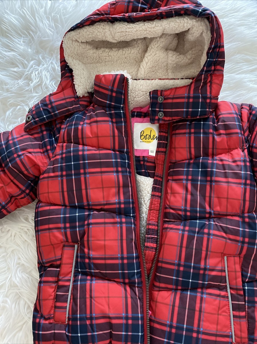 New Mini Boden Cosy Padded Puffer Jacket in Rockabilly Red Check 4-5Y