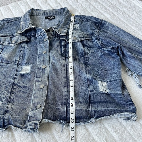 Thrill Jeans Denim Fringe Distressed Jacket Womens Sz 3X Fringe Retro Grunge - Bild 14 von 16