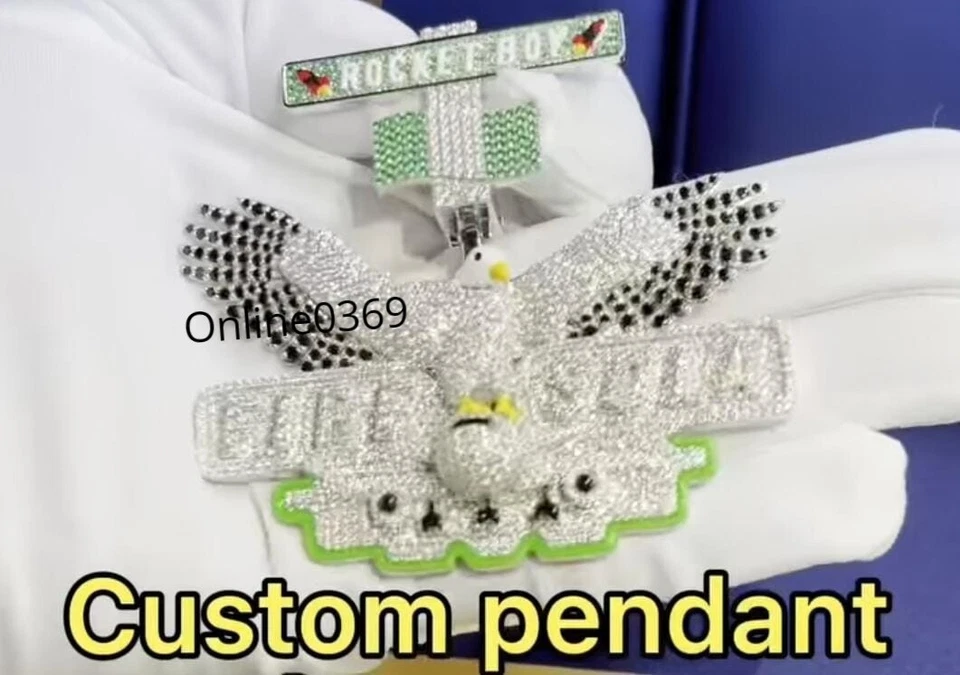 Colgante 3D de plata 925 único esmalte circonita cúbica multicolor redondo de 3,5 quilates para hombre Foto 2 de 4