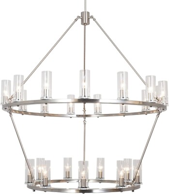 OSAIRUOS 2-Tier Large Wagon Wheel 24-Light Chandelier Brushed Nickel - OPEN BOX