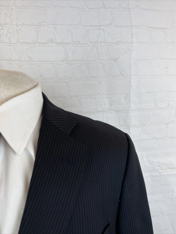 Traje Brooks Brothers para hombre negro a rayas mezcla de lana 44L 32X31 $1,395 Foto 2 de 4