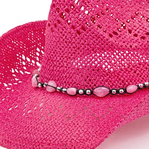Western Cowgirl Hat, Straw Cowboy Hat for Women with Shapeable Brim, Beaded - Bild 6 von 6