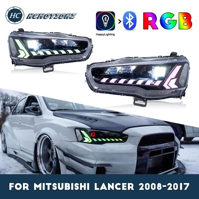 HCmotion RGB LED Headlights For 2008-2017 Mitsubishi Lancer EVO X DRL Animation