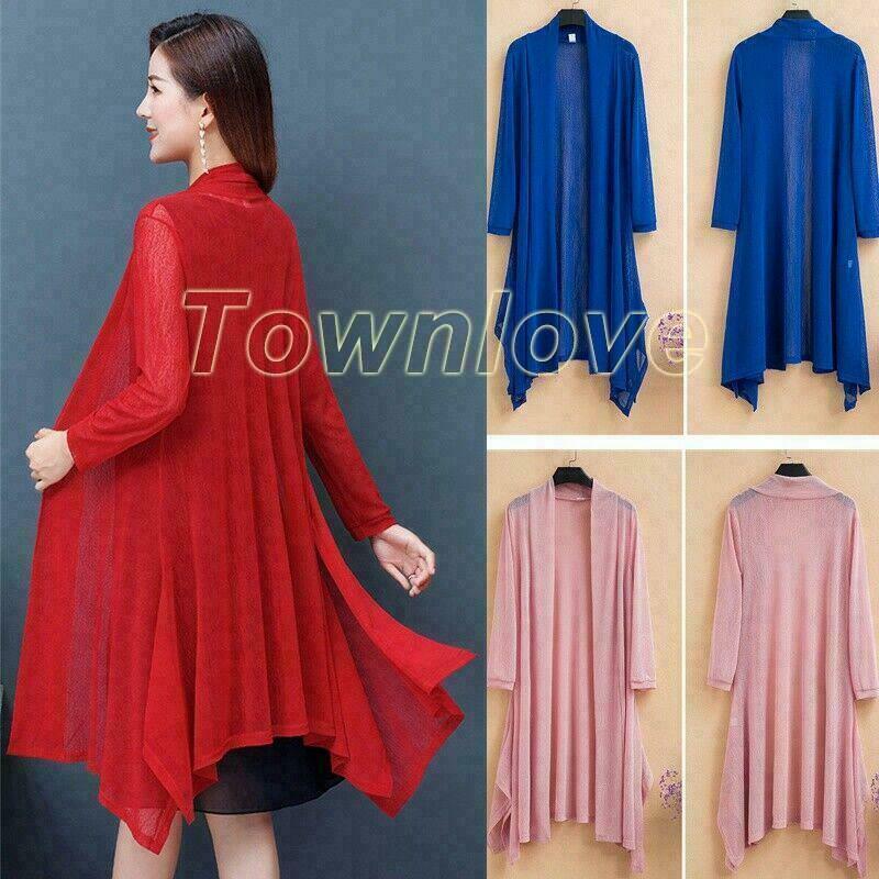 Women Mesh Cardigan Coat Long Sheer Jacket Shrug Wrap Cape Blouse Tops Plain eBay