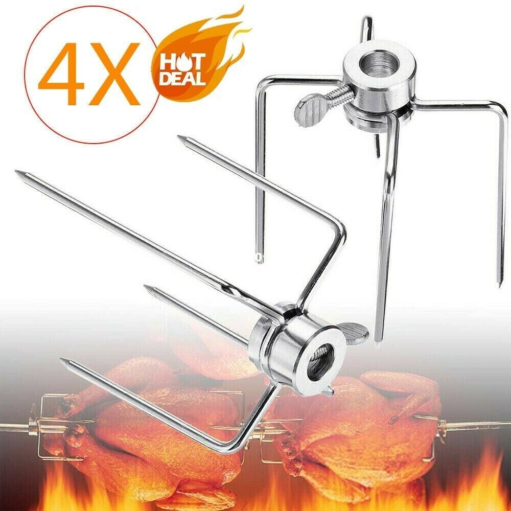 Kaibrite 4 Stück Fleischklammer, BBQ Fleischklammer Grillgabeln Aus Edelstahl Grillklammer Grillspieß Spießgabel für 8-10 mm Quadratischen Drehspieß