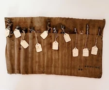 VINTAGE CANVAS ROLL-UP CARRIER 10 BRACE BIT HAND DRILL BITS-IRVIN-ROCKFORD-SNELL