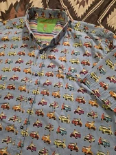 Visconti Black Button Up Short Sleeve Shirt Cars & Pinup Girls AOP Men's Size XL