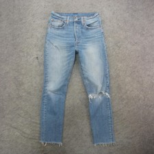 Levis 501 Skinny Jeans Womens 26x30 Light Wash Button Fly Distressed Raw Hem