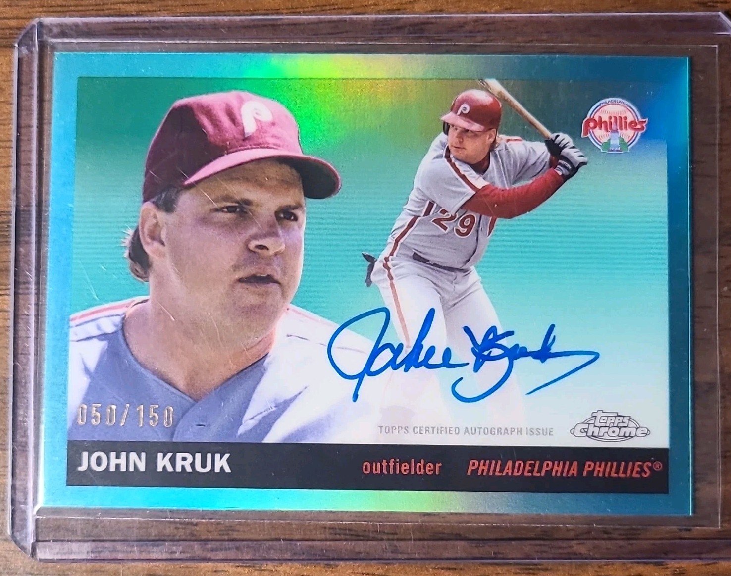 John Kruk 2025 Topps Chrome Platinum Anniversary Aqua Auto CPA-JK 50/150