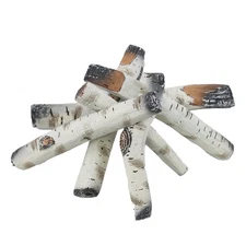 6Pcs Gas Fireplace Log Set,White Birch Ceramic Gas Logs for Gas Fireplace,