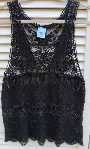H.I.P. Black Crochet Top Large