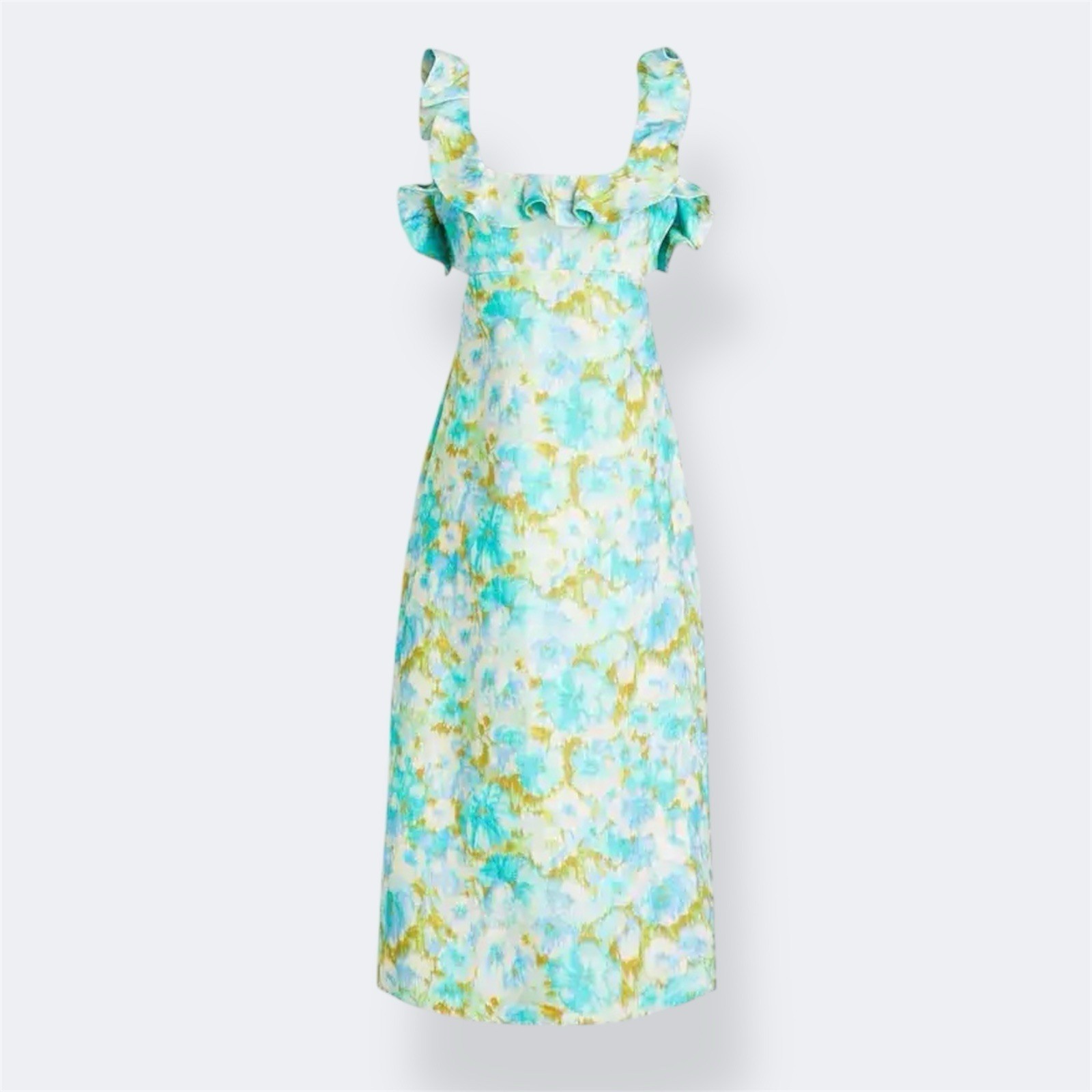 Zimmermann High Tide Frilled Midi Dress 1 / AU 10 / US 6 Linen Aqua Ikat Coastal image 2