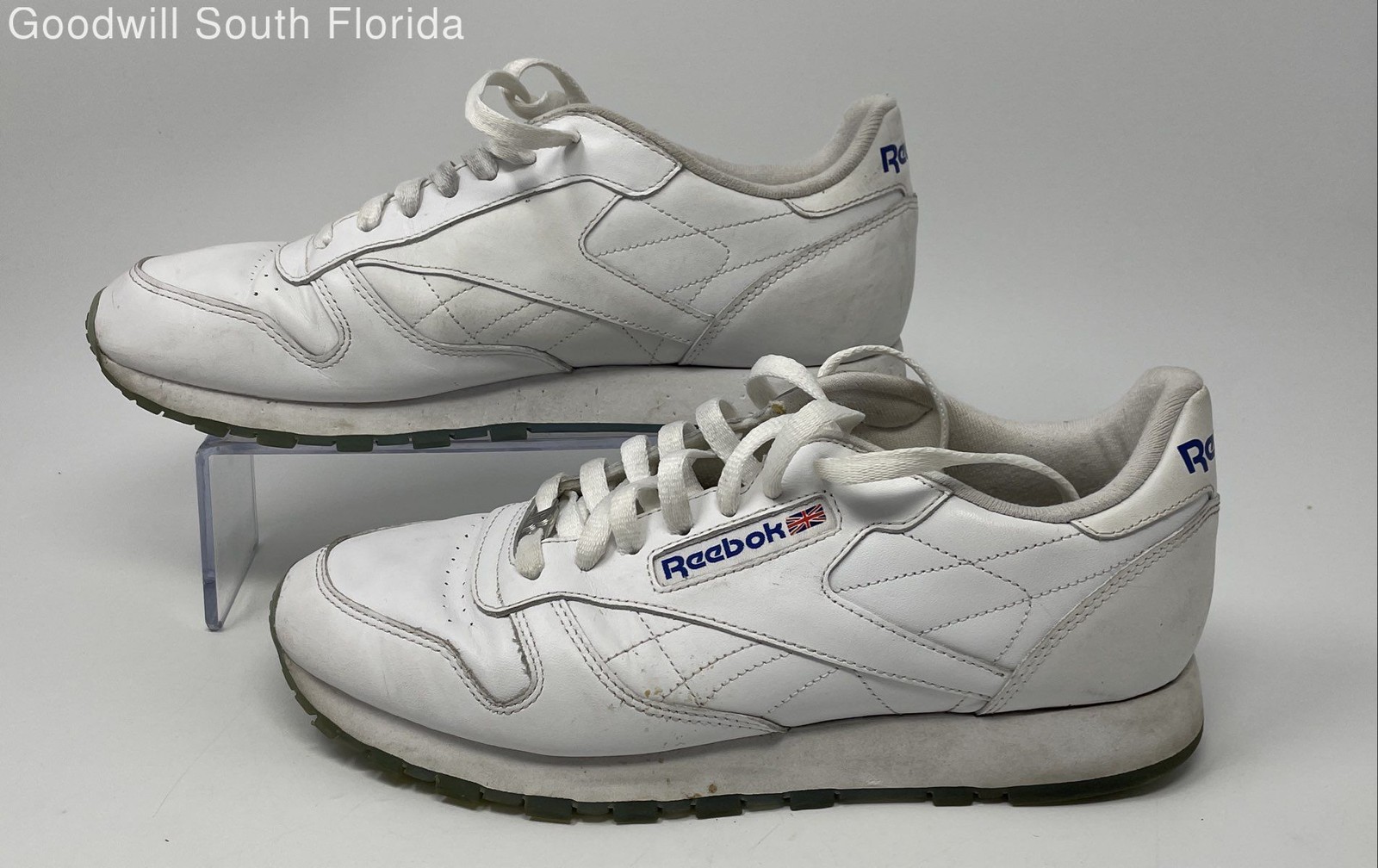 Reebok Mens Classic V48522 White Navy Leather Lace-Up Sneakers Shoes Size 9.5