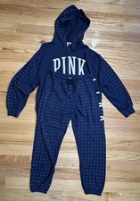 Victoria's Secret PINK Rhinestone Studded, Full-Zip, Hoodie  Joggers Set M 