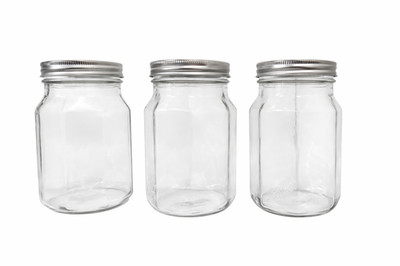 Elegant Decent Glass Jars With Lids, Octagon Shape, 32 Oz capacity, 3 Pack