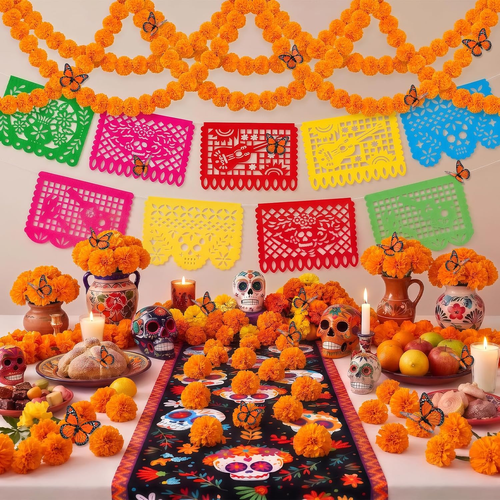 124 Pcs Dia De Los Muertos Decorations Ofrenda Set, Day of the Dead