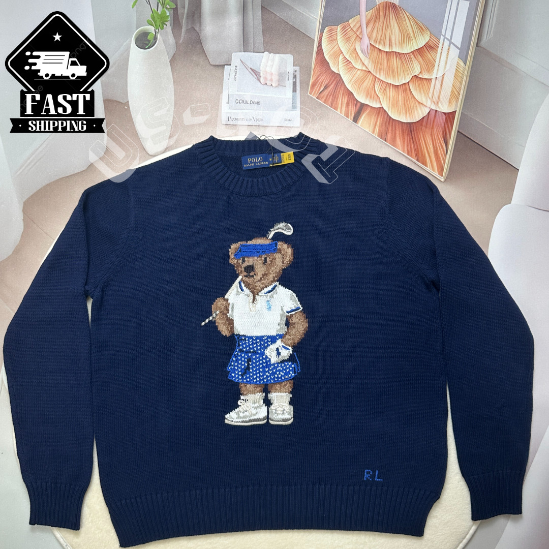 Polo Ralph Lauren Golf Bear Cotton Sweater Women's S Size Navy Blue NWT Trend