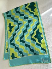 Vintage Vera Silk Scarf with Blue and Green Graphic Pattern
