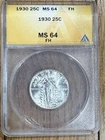 1930  MS 64FH ANACS Standing Liberty Quarter. Blast White Beauty!!