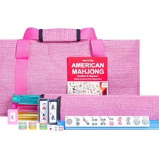 American Mahjong Set 166 White Tiles Pink Bag 4 Racks Pushers Mahjongg Game