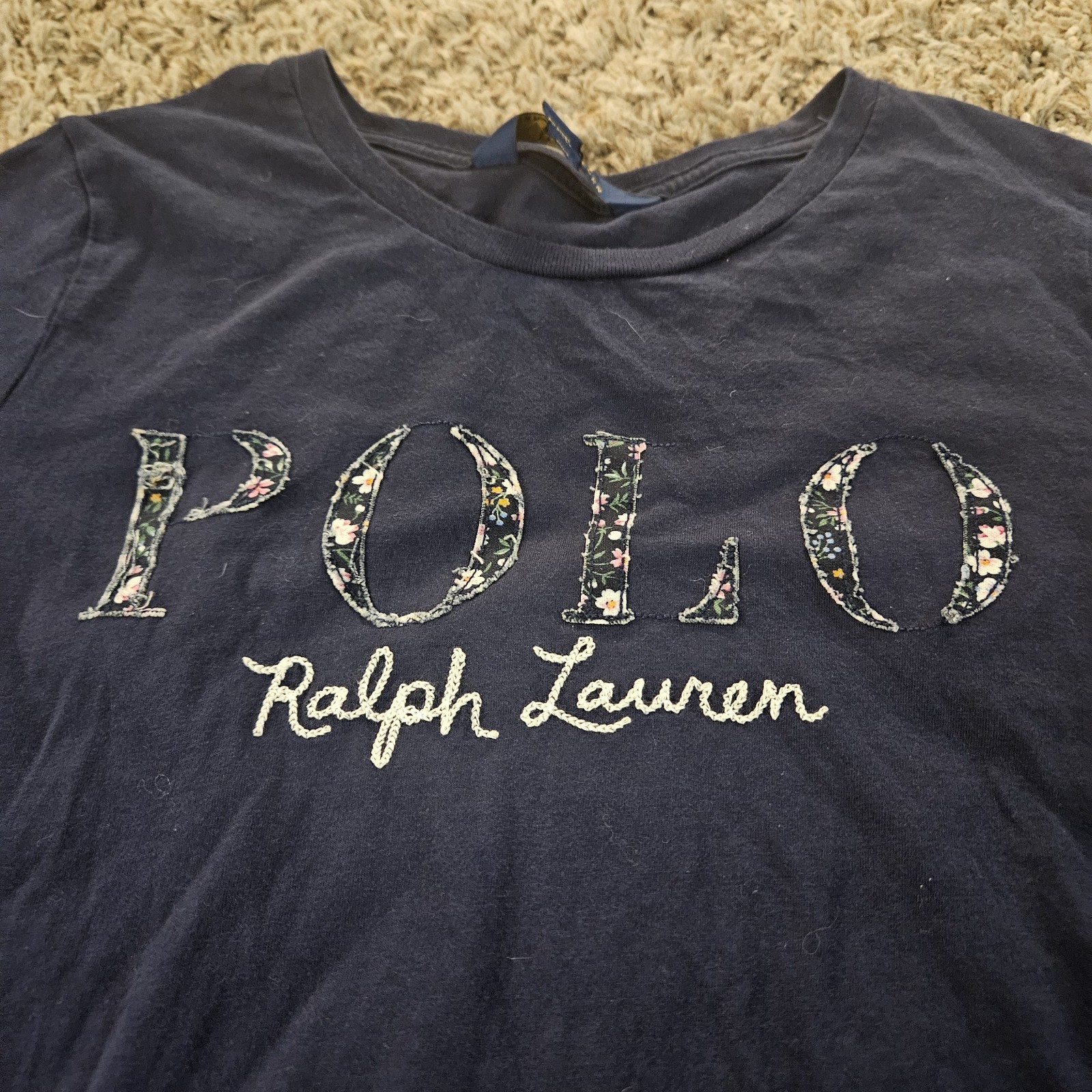 Girls Navy Blue Polo Ralph Lauren Shirt Long Sleeve Size L (12-14) Embroidered  thumbnail 3