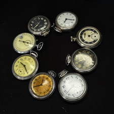 Lot of 7 Vintage Open Face Mechanical Pocket Watches, Multicolor Dials