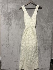 A New Day Fish Print Maxi Dress White Green Sleeveless Tie Back XS