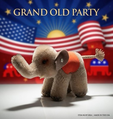 Patriot VINTAGE 1950s STEIFF MOHAIR ELEPHANT WITH RED BLANKET & TUSKS 3 