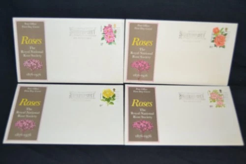 GB first day covers 1976 Roses set of 4 with scarce slogan cancels.