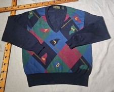 Bobby Jones Sweater Mens Large 52 Multicolor Wool USA Made Golf Preppy Vneck