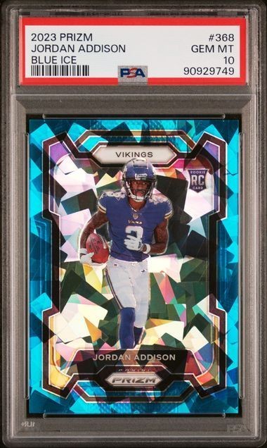 2023 Prizm Rookie Jordan Addison Blue Ice 98/99 PSA 10 Vikings Football