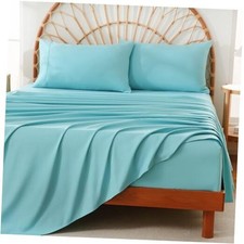 Size Sheet Set 4 Pieces Extra 15" Deep Pocket Fitted Sheets Soft Full Sky Blue