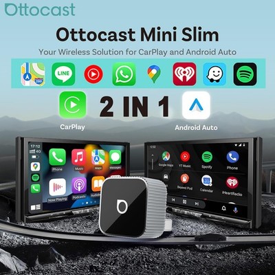 Ottocast Mini USB Wireless CarPlay Adapter AndroidAuto Dongle USB Plug＆Play 2in1