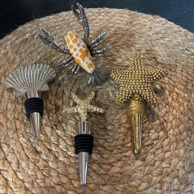 Nautical Wine Stoppers Set Of 4 Seashells, Starfish, And Lobster￼