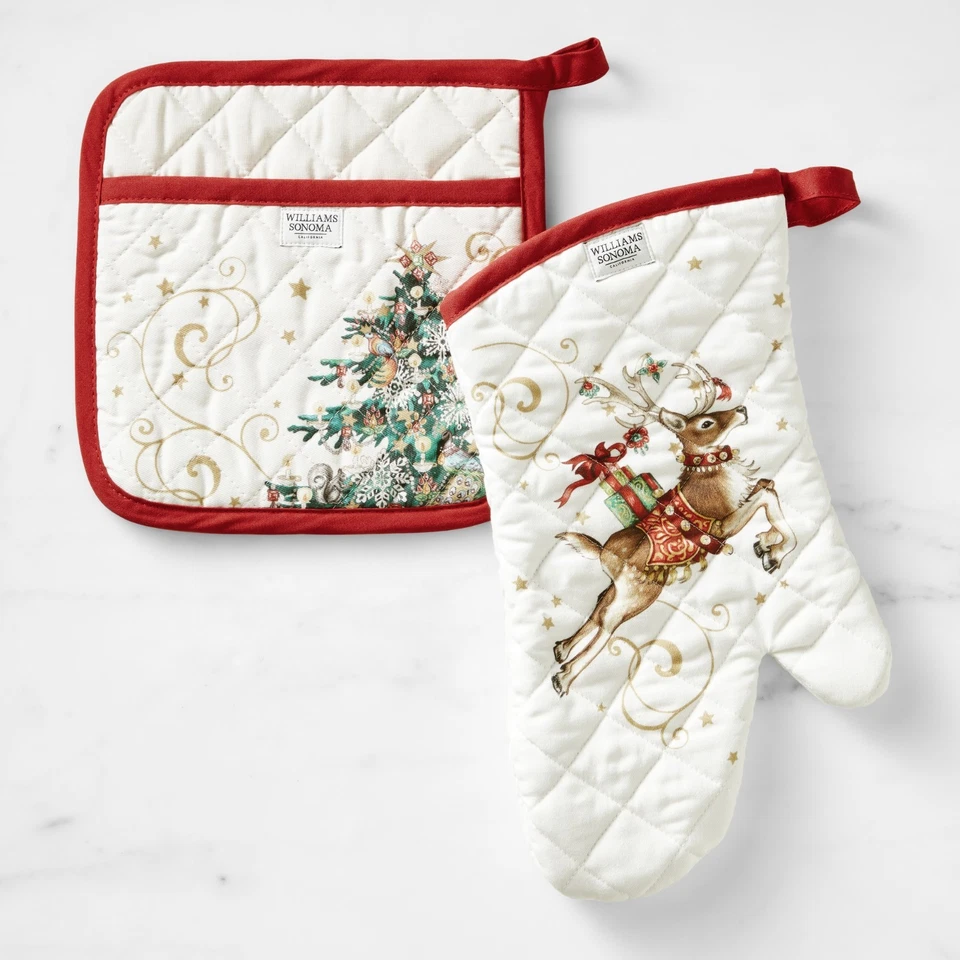 NEW Williams Sonoma Twas the Night Christmas Set of 2 Oven Mitt & Potholder NWT - Image 3 of 4