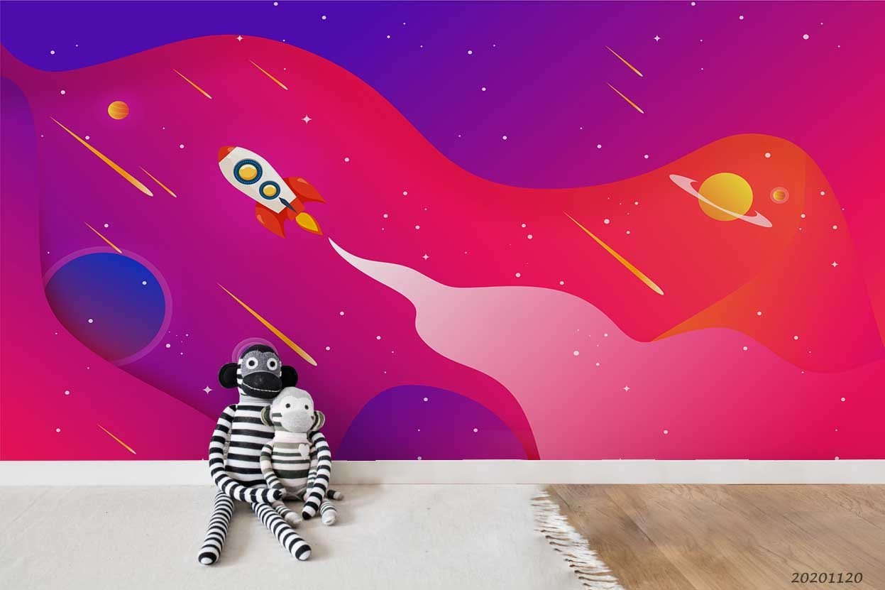 3D Space Planets Rockets Illustration Wall Murals Wallpaper Murals Wall Sticker