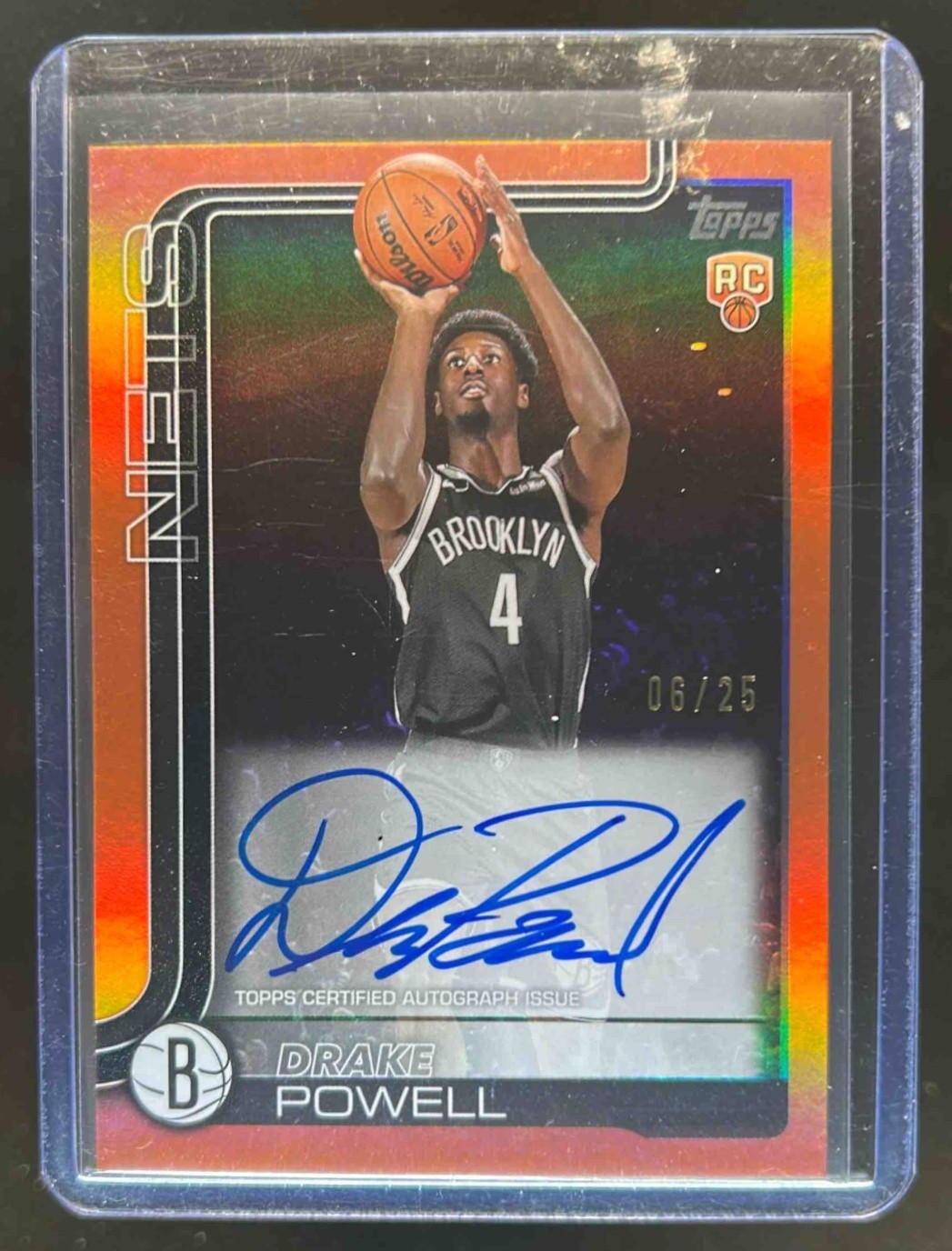 2025-26 Topps Drake Powell Real One Rookie Auto RC Orange Rainbow #6/25 Nets