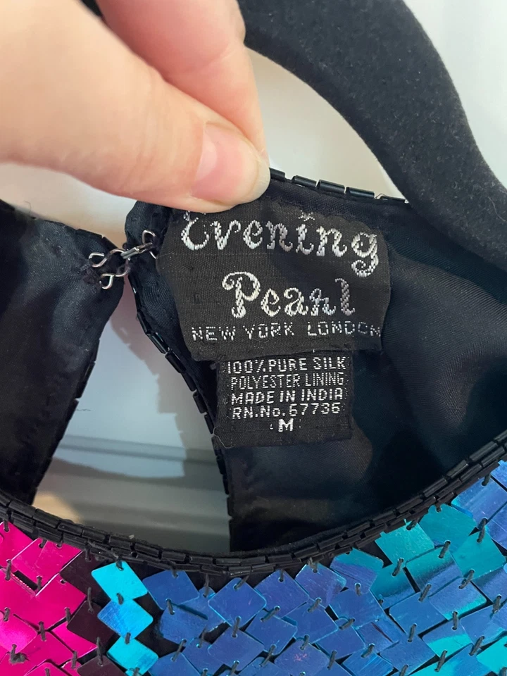 Vestido de lentejuelas vintage de noche perla mediano cóctel graduación Nochevieja *RARO* Foto 4 de 4