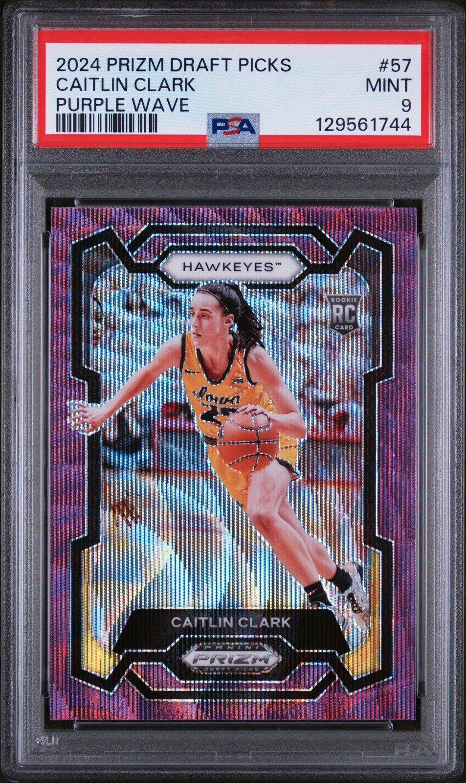 2024 PANINI PRIZM DRAFT PICKS PURPLE WAVE #57 CAITLIN CLARK PSA 9