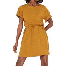 Old Navy Waist-Defined Short-Sleeve Slub-Knit Mini T-Shirt Dress Gold L Casual